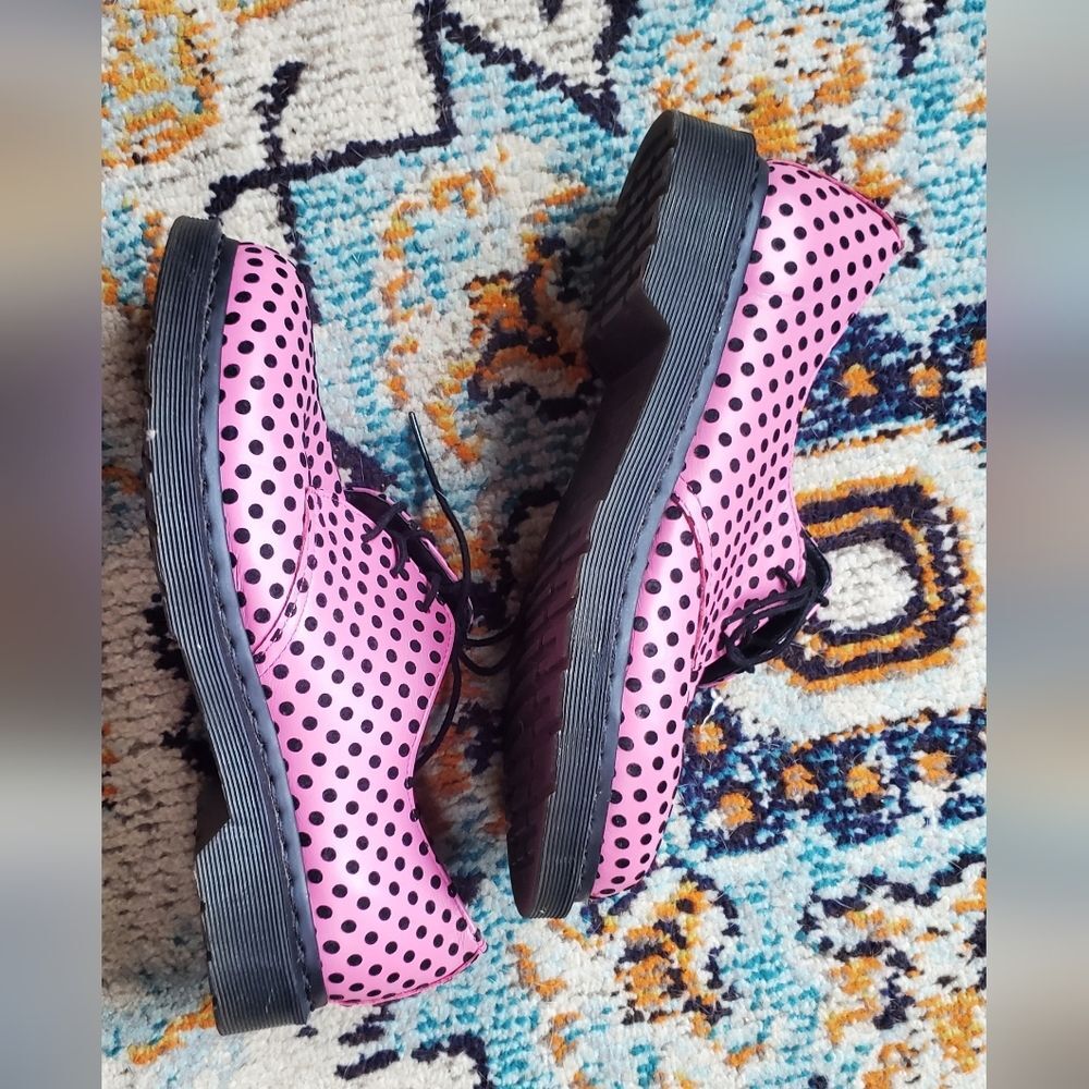 Dr Martens 1461 Pink With Flocked Black Polka Dots Originals Size US L 10 - Picture 3 of 12